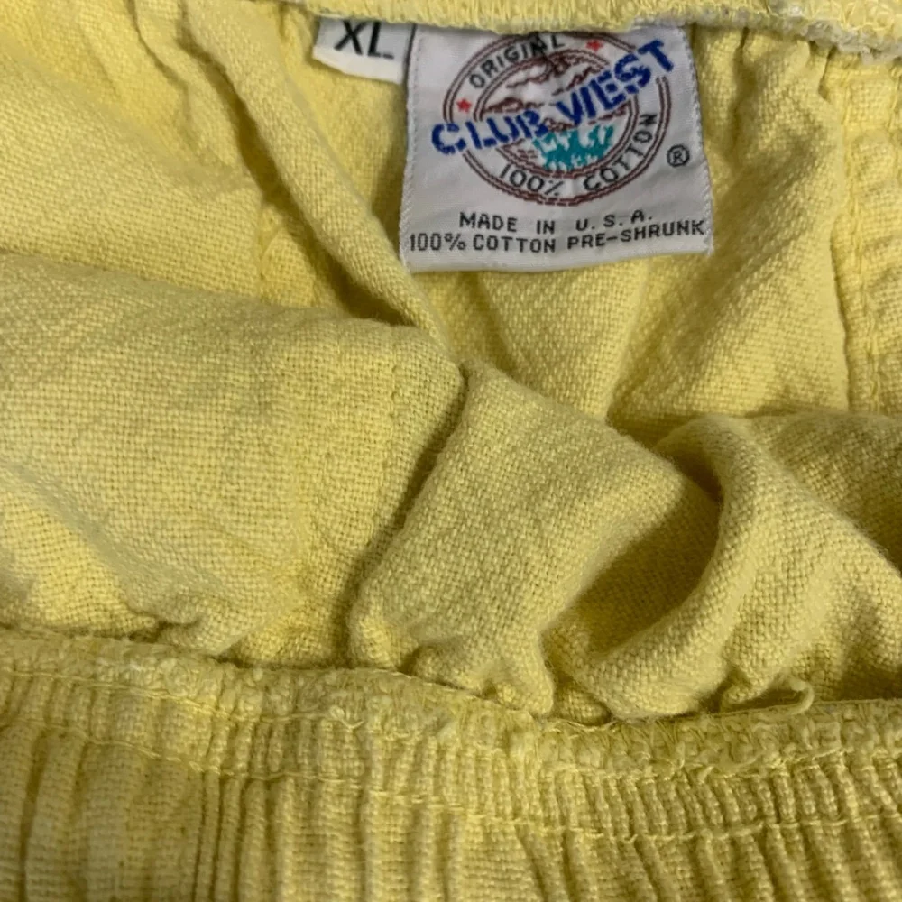 Vintage‎ 90s Seersucker Solid Yellow Drawstring Shorts Pockets Made in USA Sz XL